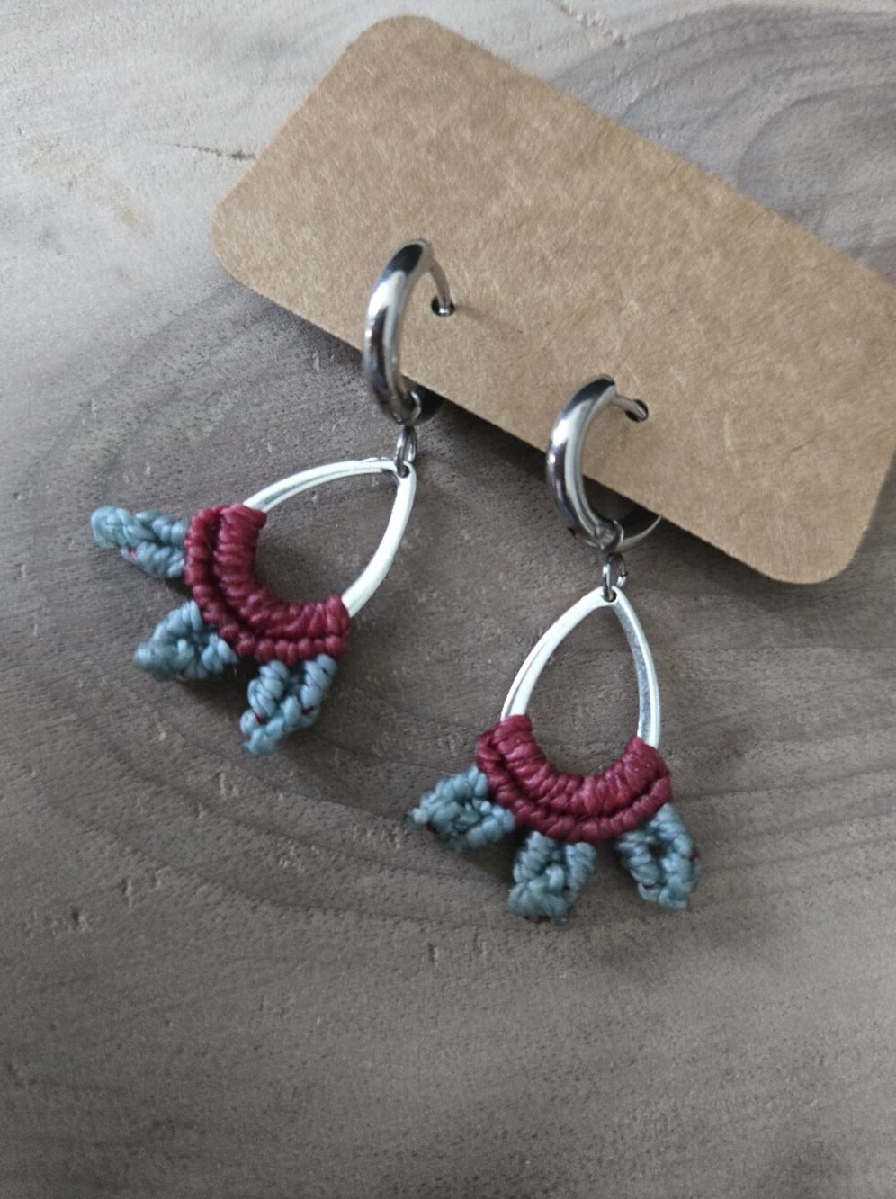 061 New Handmade micro-macramé earrings  - stainless steel huggies